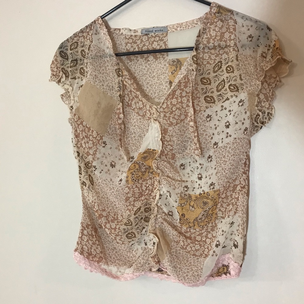 Primal Works Sheer Pink Tan Short Sleeved Top